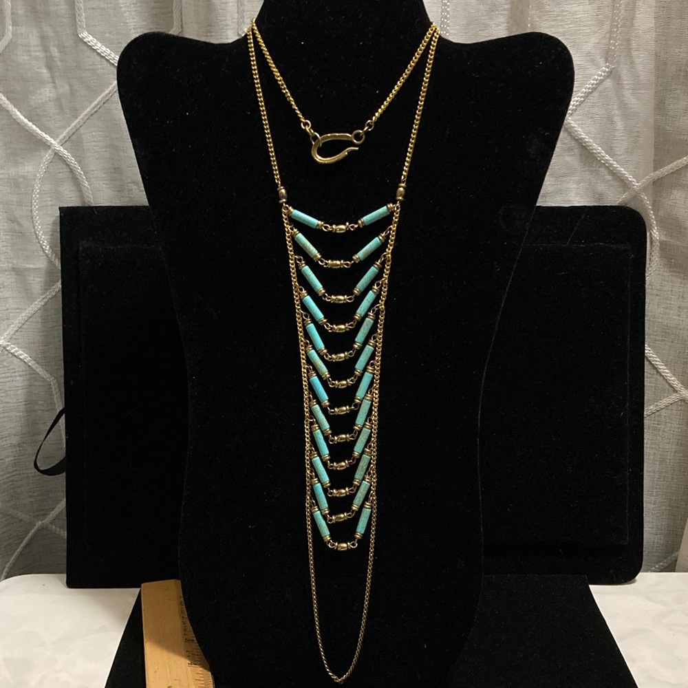 Gold-Tone Layered Necklace with Turquoise Beads